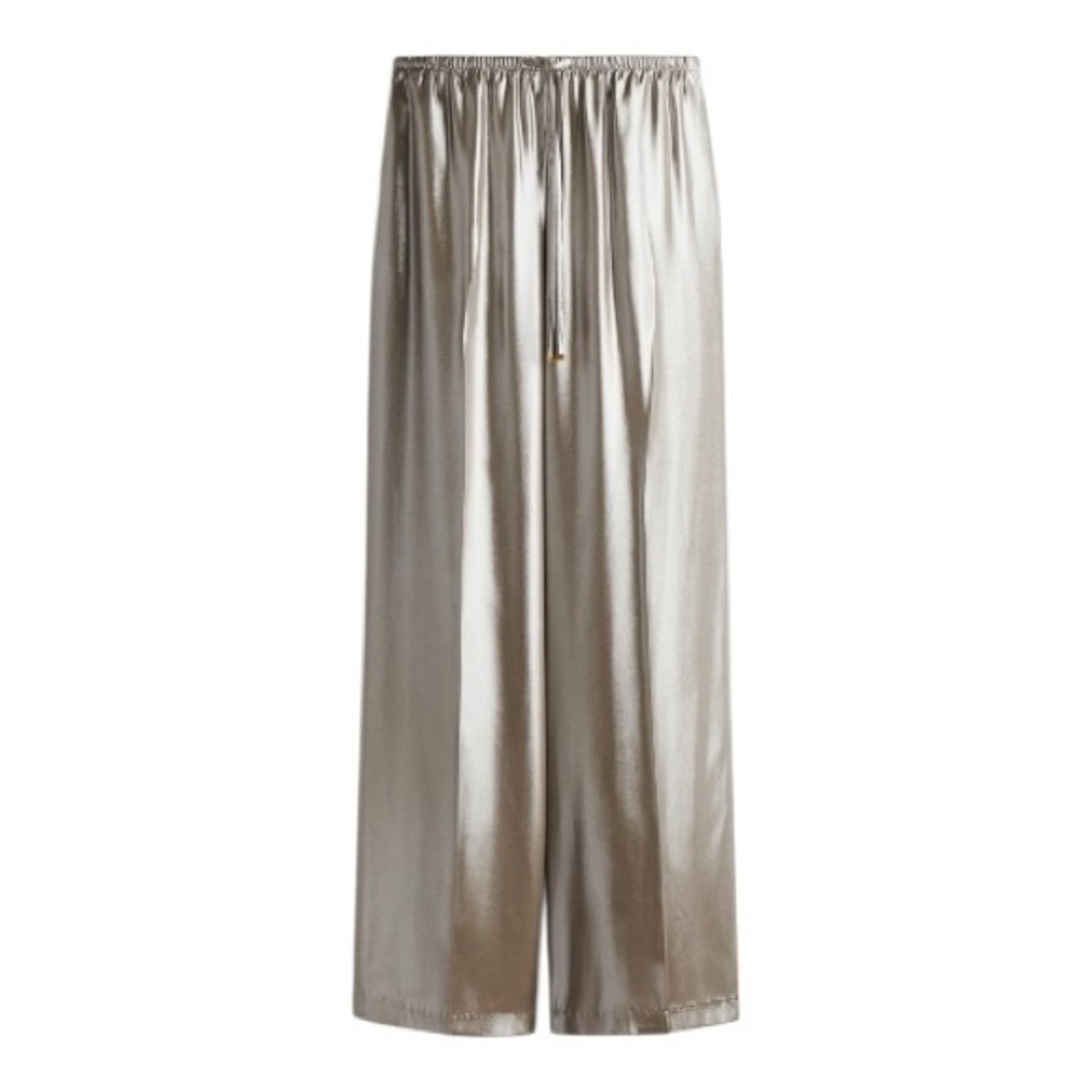 H&M WIDE DRAWSTRING TROUSERS WOMEN’S SZ LARGE IN LIGHT BEIGE METALLIC SZ LARGE‎